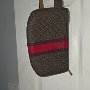 Michael Kors Brown Toiletry Bag with Red Accent